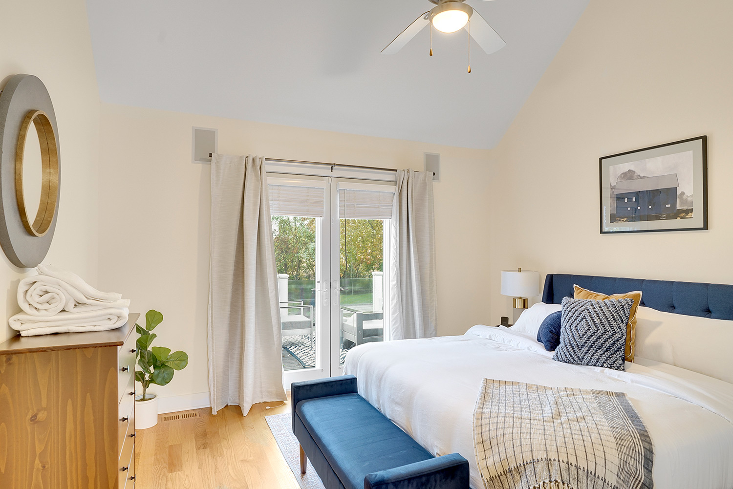 large bed in bright bedroom