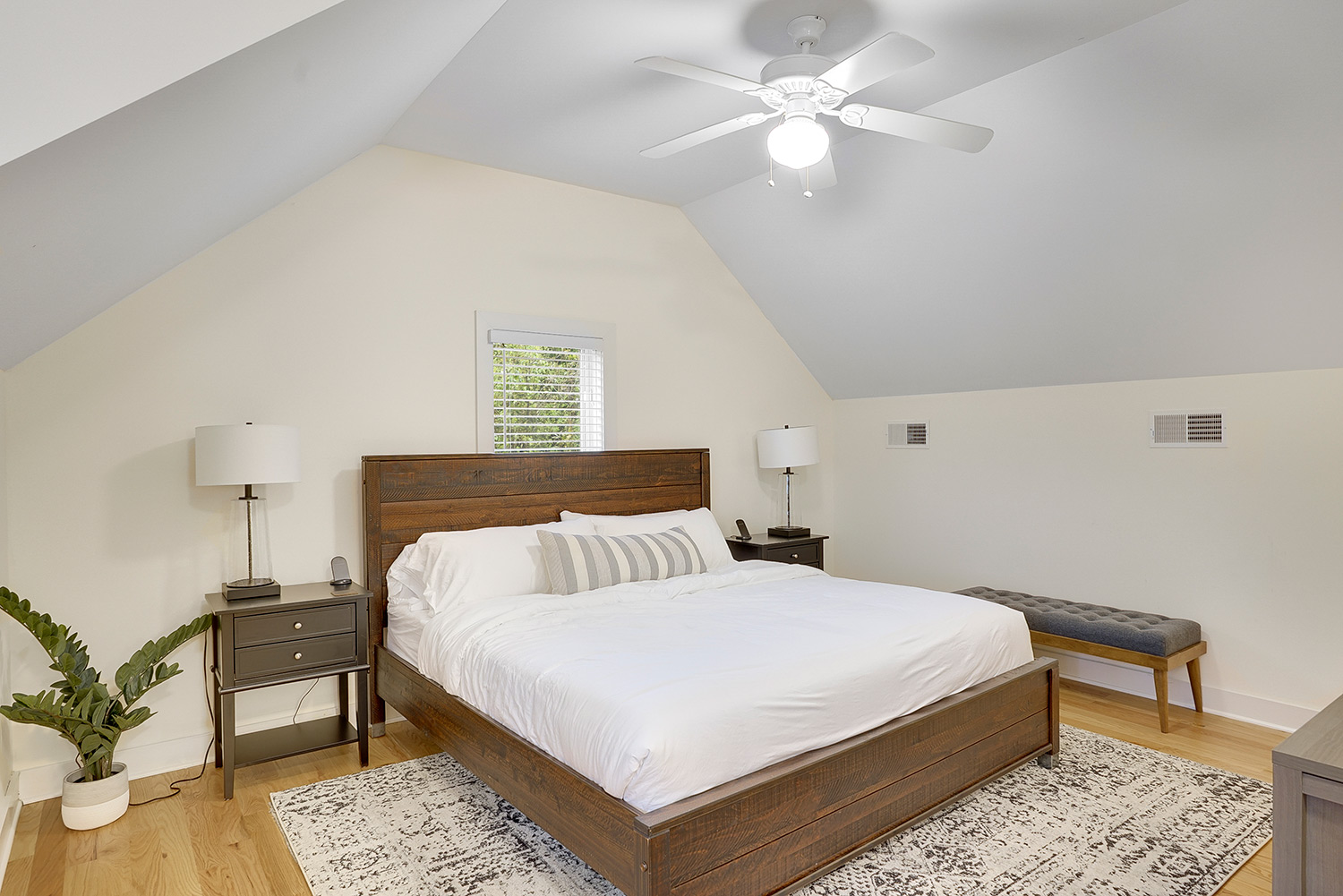simple bedroom with white linen