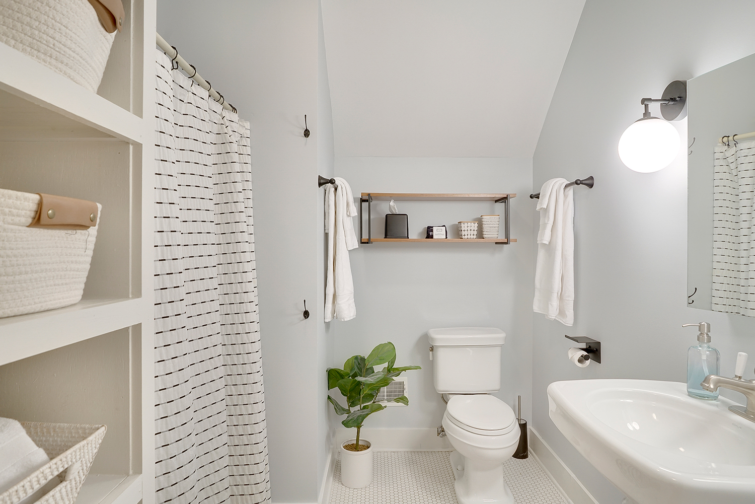 bright bathroom with shower