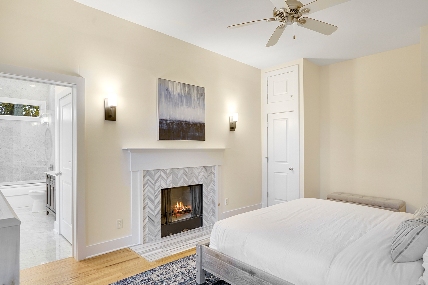 bedroom with fireplace and own bathroom