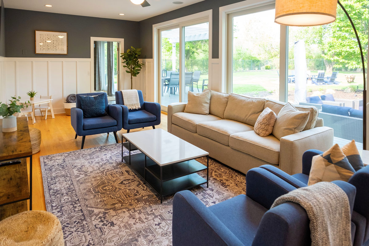 family area with seating and tv