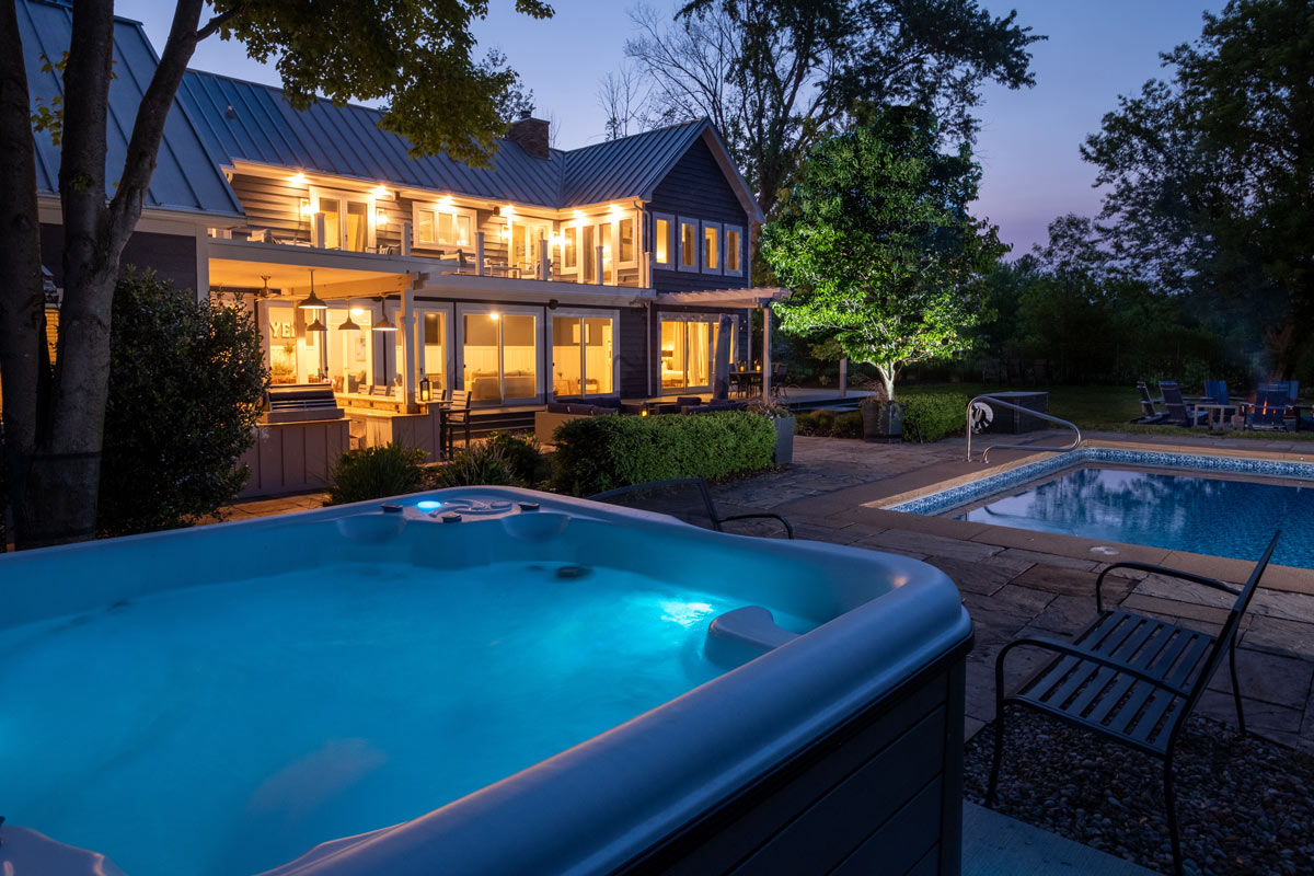 hot tub and pool at night