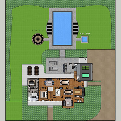 house site plan with home patio and pool